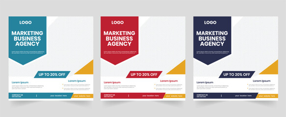 Creative business agency workshop postcard, annual corporate marketing square banner, discount sale best vertical banner