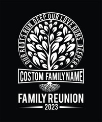 Fototapeta premium OUR ROOTS RUN DEEP OUR LOVE RUNS DEEPER CUSTOME FAMILY NAME FAMILY REUNION 2023 TSHIRT DESIGN