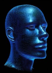 Azure Electronic Data Avatar of a Human Head | AI Generated