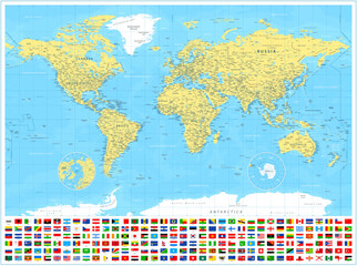 World map and Flags - highly detailed vector illustration