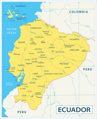 Ecuador map - highly detailed vector illustration - obrazy, fototapety, plakaty