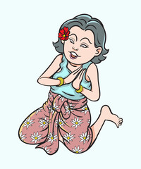 Thai traditional dance, Thai children, Thai cartoons. pop art retro hand drawn style vector design illustration.