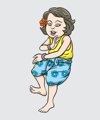 Thai traditional dance, Thai children, Thai cartoons. pop art retro hand drawn style vector design illustration.