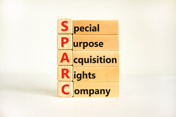 SPARC special purpose acquisition company symbol. Concept words SPARC special purpose acquisition company on wooden block. White background. Business SPARC special purpose acquisition company concept