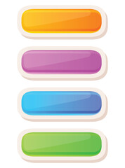 Game UI button. Mobile application or game interface element. Cartoon colorful design. Sticker or label for user interface