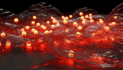 Transcending Infinity: Silver Electric Infinity Nets Illuminated by Red Lights | AI Generated