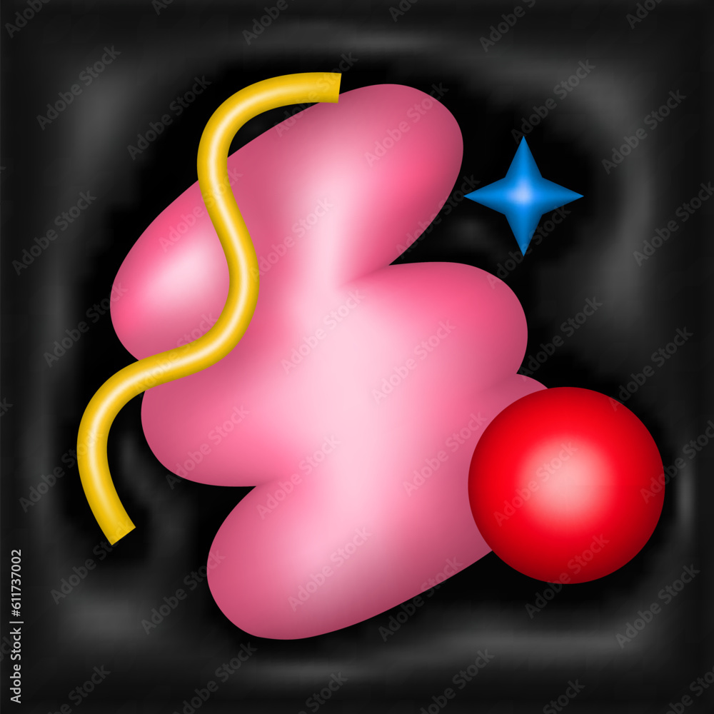 Leinwandbilder bright abstract y2k style 3d colorful geometric shapes on dark background. vector memphis futuristic
