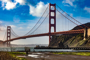 Golden Gate Bridge in the bay of the city of San Francisco, in the state of California in the USA, seen from the Marin County overlook. Concept America.