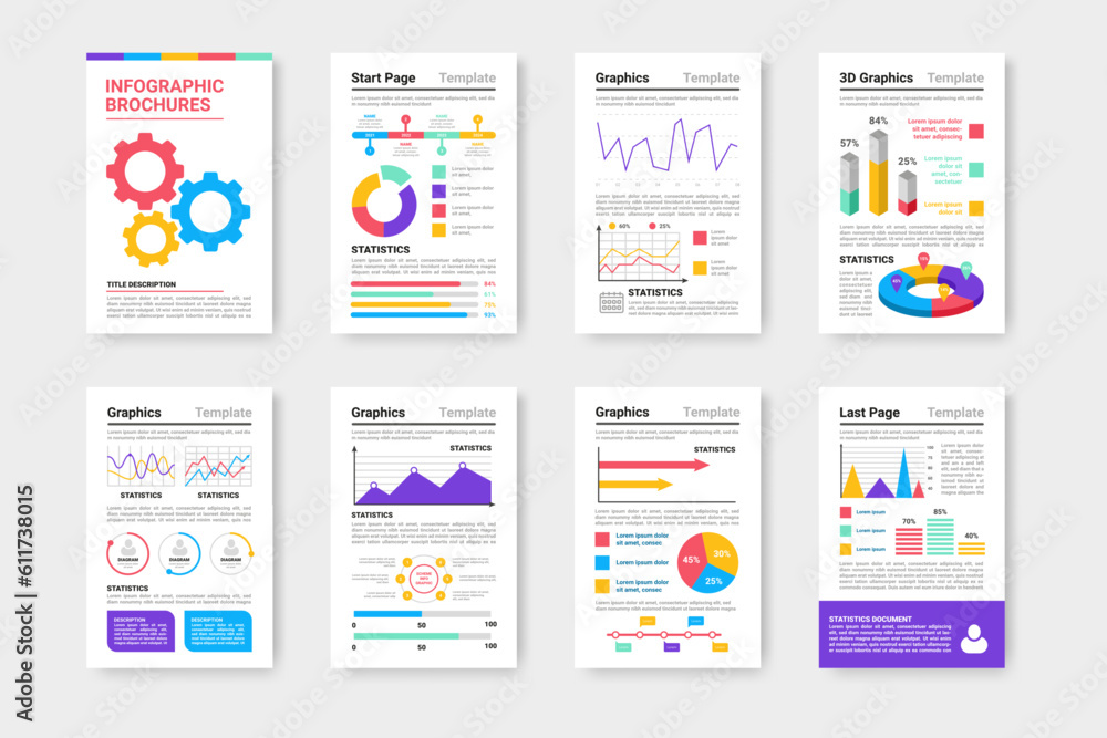 Poster Infographic charts. Business graph. Corporate documents. Analytics diagrams. Information presentation. Statistics sheets template. Flat info design elements. Vector data report pages set