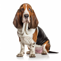 basset hound dog isolated in a white background, ai generative - obrazy, fototapety, plakaty