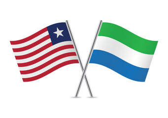 Liberia and Sierra Leone crossed flags. Liberian and Sierra Leonean flags on white background. Vector icon set. Vector illustration.