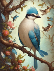 blue bird on a branch generative AI