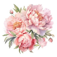 Pastel Peony Bouquet Watercolor Clipart, Pastel Peony Watercolor, Peonies PNG, Pastel Flowers Watercolor, made with generative AI	 - obrazy, fototapety, plakaty
