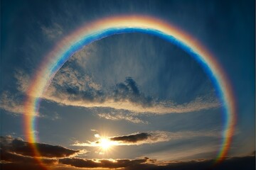 Rainbow appears obove rocks in the Aegean sea after a rainfall!