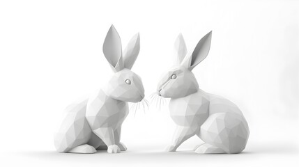3D white rabbit on white background