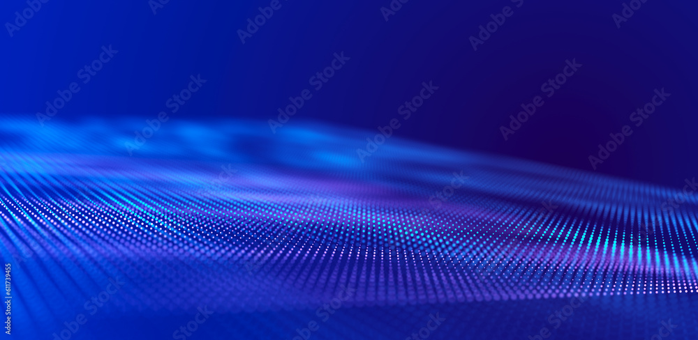 Poster futuristic wave of musical sounds. business analytics. structuring the data flow. 3d rendering.