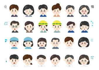 働く人々の困り顔・怒り顔の表情アイコンイラストセット