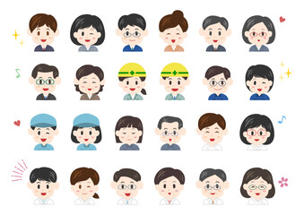 働く人々の笑顔の表情アイコンイラストセット