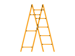 Hand drawn cute illustration of wooden ladder. Flat vector home equipment in colored doodle style. Rise to a new level, self-development sticker, icon or print. Isolated on white background.