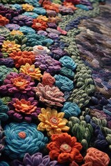 Jardin de fleurs au crochet. Fil soyeux tress&eacute;.