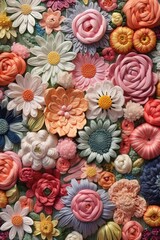 Obraz na płótnie Canvas Jardin de fleurs au crochet. Fil soyeux tressé.