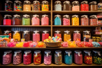 Fototapeta na wymiar Large choice of sweets in a candy shop. AI generative