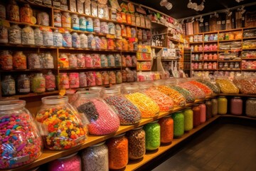 Fototapeta na wymiar Large choice of sweets in a candy shop. AI generative