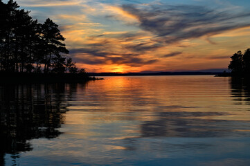 Fototapeta na wymiar Sunset over lake Vattern in Sweden june 4 2023
