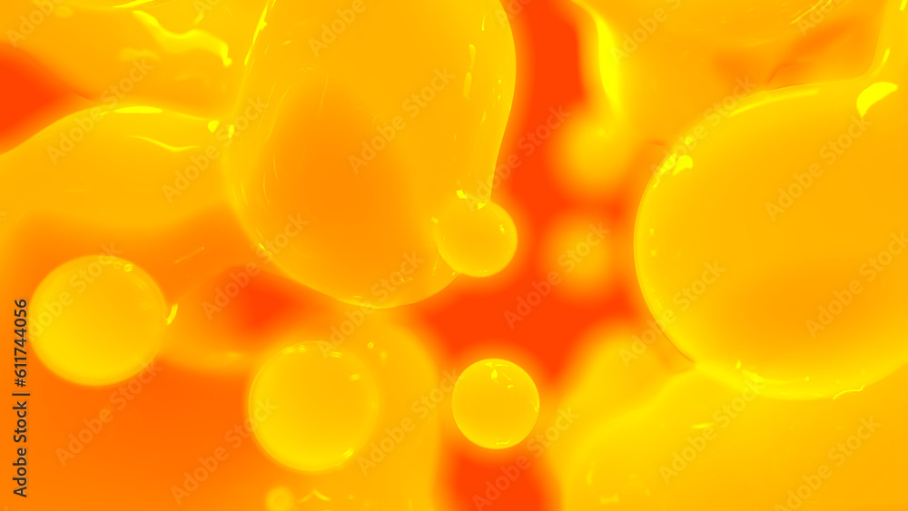 Poster orange honey color reflecting slight amorphic bubbles background - abstract 3d rendering