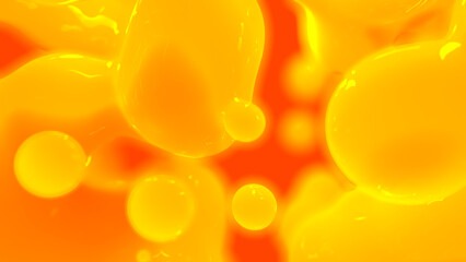 orange honey color reflecting slight amorphic bubbles background - abstract 3D rendering