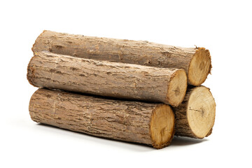 Several cut willow logs isolated over white background