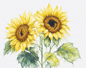 Radiant Blooms - Watercolor Sunflower Painting Generative AI