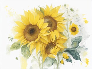 Radiant Blooms - Watercolor Sunflower Painting Generative AI