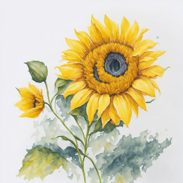 Radiant Blooms - Watercolor Sunflower Painting Generative AI
