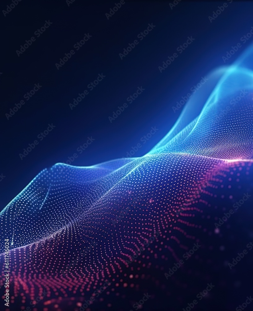 Canvas Prints energy of fractal realms. abstract waving particle technology background. generative ai