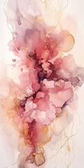 Beaux-arts aquarelles roses et or dans le style des réseaux fluides, blanc et marron avec émotivité romantique et arrière-plan fumé, veronika pinke, couleurs claires, complexes et ludiques