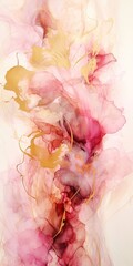 Beaux-arts aquarelles roses et or dans le style des réseaux fluides, blanc et marron avec émotivité romantique et arrière-plan fumé, veronika pinke, couleurs claires, complexes et ludiques - obrazy, fototapety, plakaty