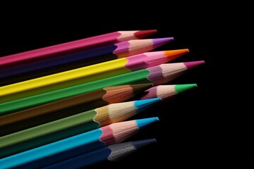 Naklejka premium Close of rainbow coloured pencils with copy space on dim establishment. Creative resource, AI Generated