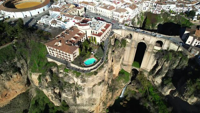 Aerial view above the beautiful Spanish city of Ronda in southern Spain