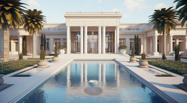 Luxury Modern Villa or Hotel Architecture with an Outdoor Swimming Pool extreme closeup. Generative AI
