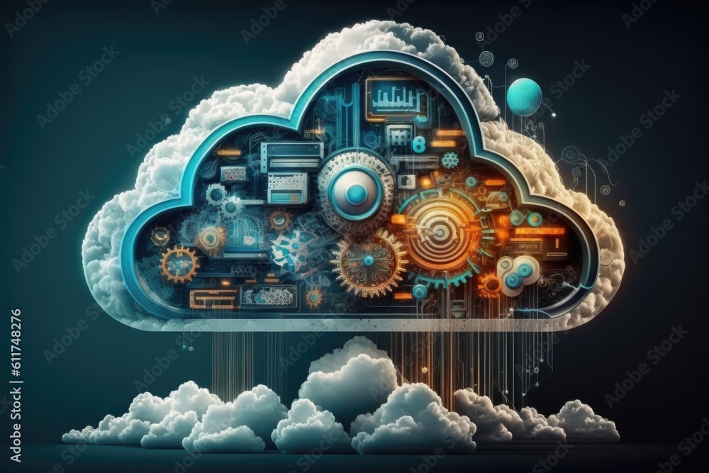 Aufkleber cloud computing concept with gears and cogwheels