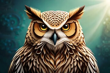 wise owl with elegant, intricate pattern adorning its face