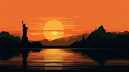 Scene silhouette of famous place   Beautiful landmark the Statue of Liberty in new york USA vector.Generated with AI.