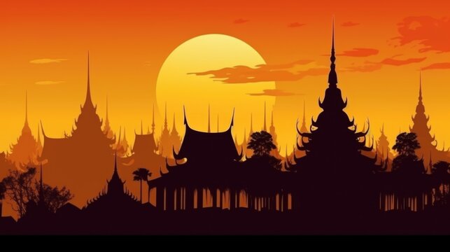 silhouette scenes of famous places in Thailand.Generated with AI.
