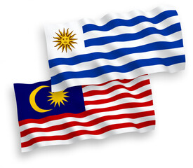 Flags of Oriental Republic of Uruguay and Malaysia on a white background