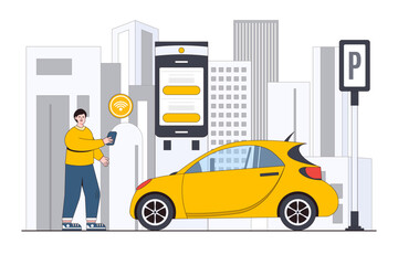 Smart Cities and Urban Technology Concept with Person Using a Smart Parking System