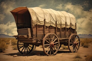 Fototapeta na wymiar Vintage Covered Wagon on the Frontier: A Historic Haul through Hardship by Cowboy and Canvas Bluff. Generative AI