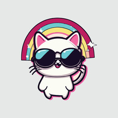 kawaii cute happy cat wearing sunglasses t shirt design