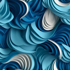 3-d model, wave ocean, blue and fancy paper art