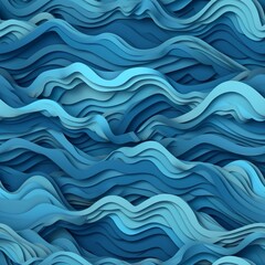 Fototapeta premium 3-d model, wave ocean, blue and fancy paper art
